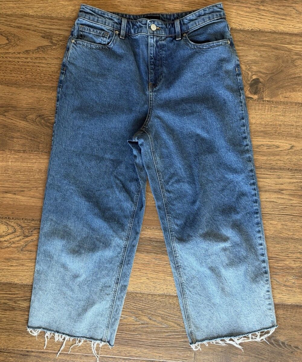 Talbots Wide Leg Crop Jeans Womens 10 Hoffman Wash Raw Hem High Rise Denim Ombre